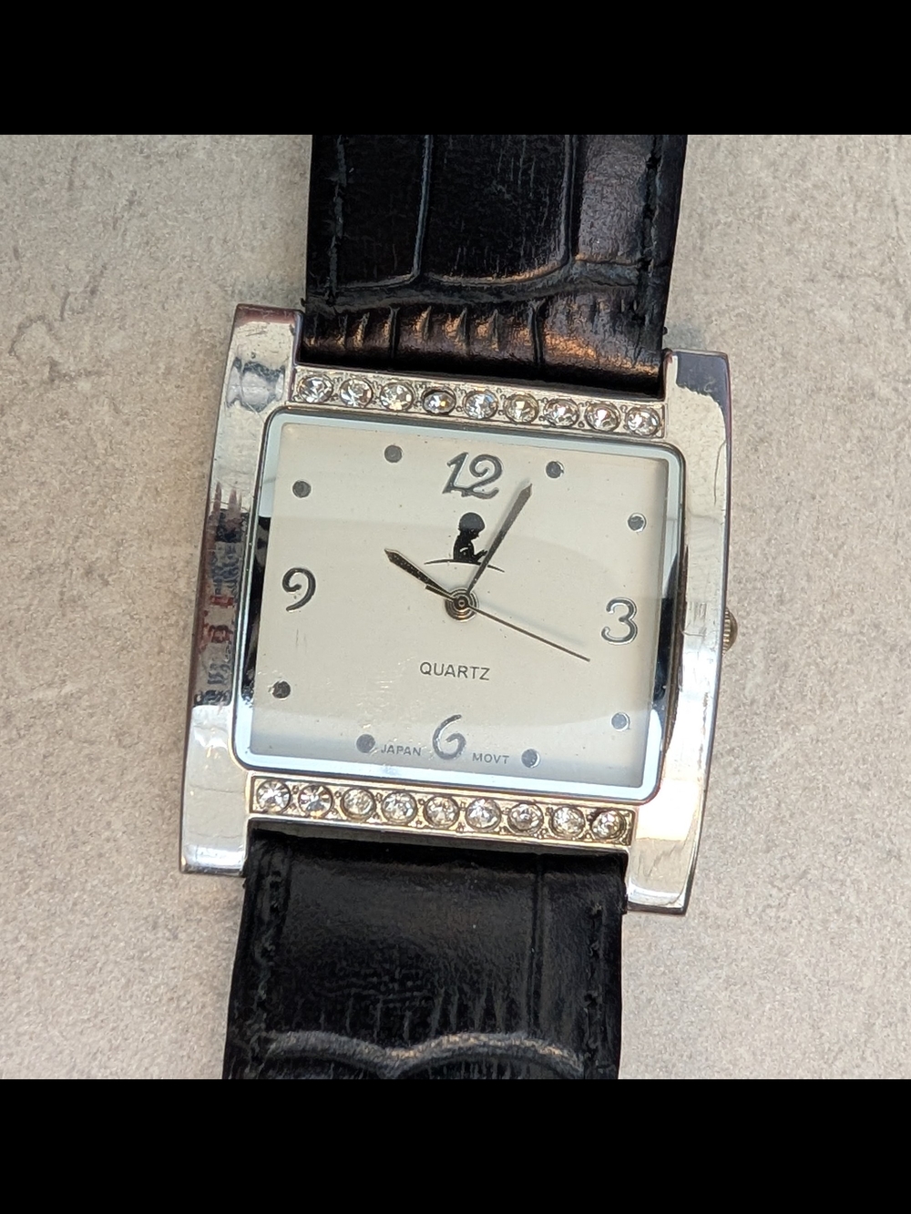 Working Women's Gemmed St Jude Watch Black Band Square Dial